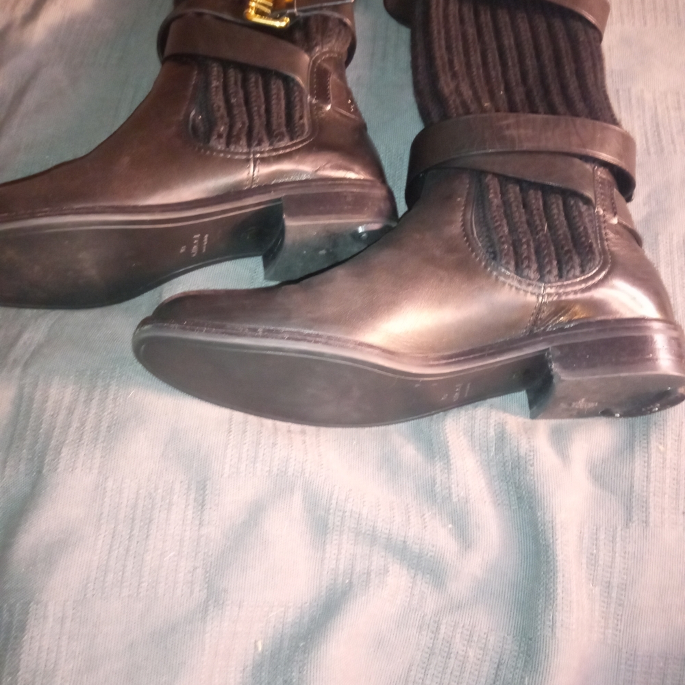 Gucci Black Leather And Knit Pull On Women's Riding/ Moto Boots. Sz 37.5 7.5US. - Picture 6 of 9